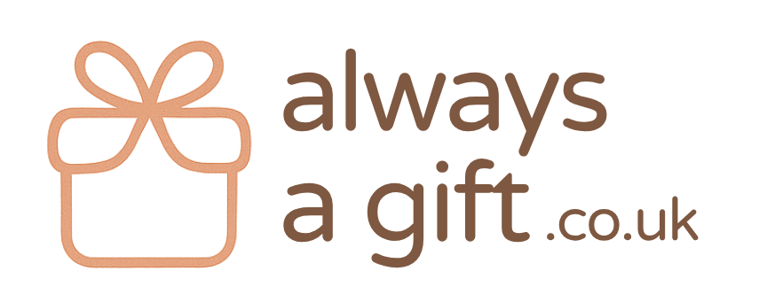 Logo with an outline of a gift box and bow to the left, and the text always a gift.co.uk in lowercase letters to the right. gift idea